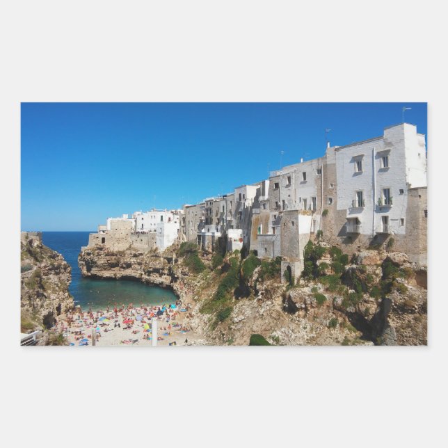 Adesivo Retangular Polignano Mare Bari Itália arquiteto histórico da  (Frente)