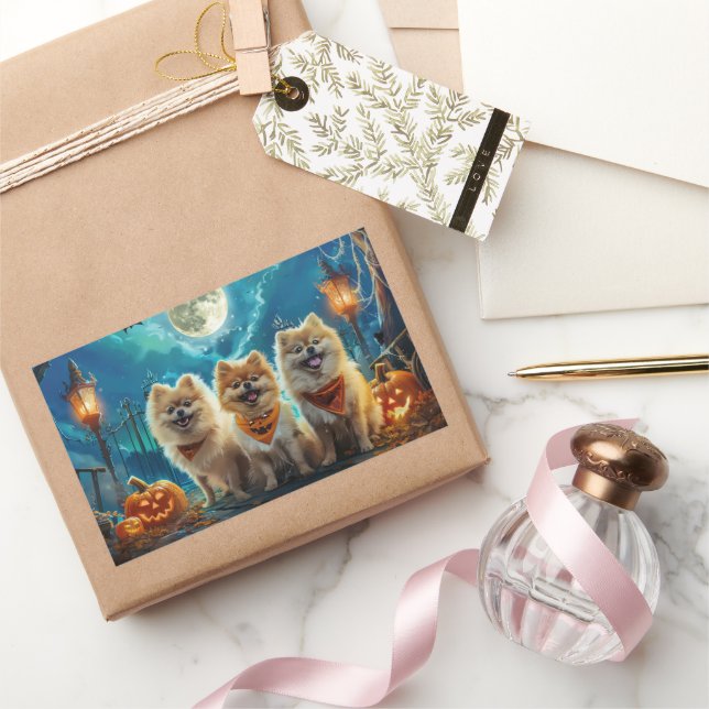 Adesivo Retangular Pomerânia Halloween Spooky (Presentear)