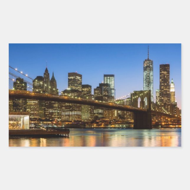 Adesivo Retangular Ponte de Manhattan e Brooklyn ao anoitecer (Frente)