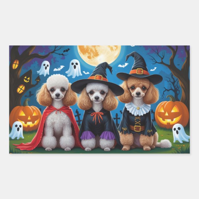 Adesivo Retangular Poodle Dogs Pumpkin Halloween Engraçado (Frente)