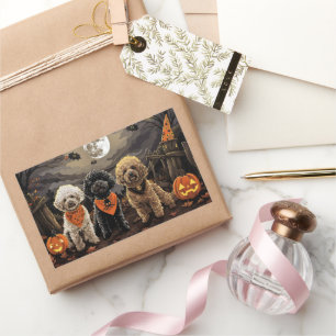Adesivo Retangular Poodle Halloween Assustador