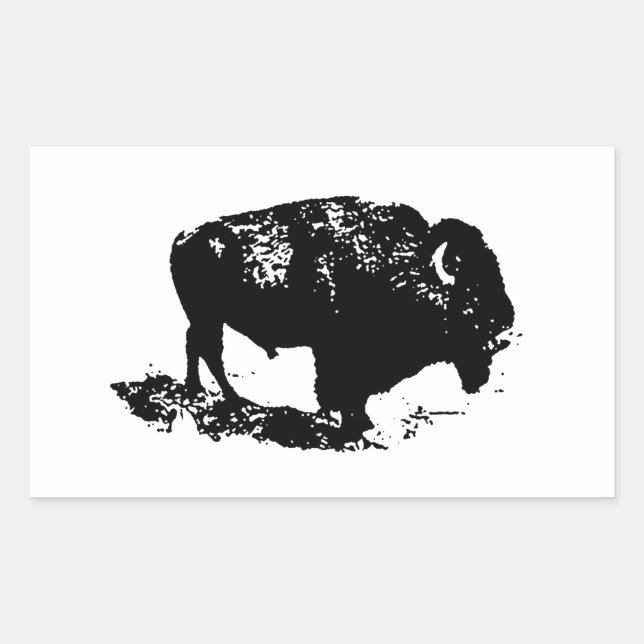 Adesivo Retangular Pop Art Black White Buffalo Bison Silhouette (Frente)