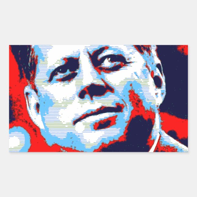 Adesivo Retangular Pop Art JFK John F. Kennedy Red Blue (Frente)
