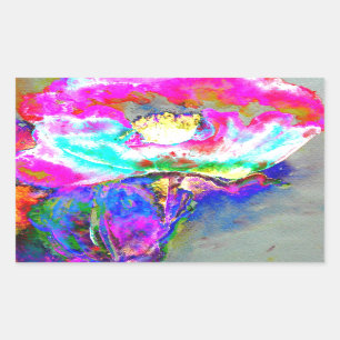 Adesivo Retangular Pópia rosa, pintura floral aquosa
