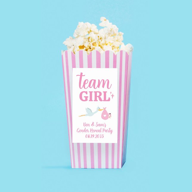 Adesivo Retangular População Personalizada de Festa de Gênero Rosa de (Team Girl Pink Gender Reveal Party Custom Popcorn Rectangular Sticker
)