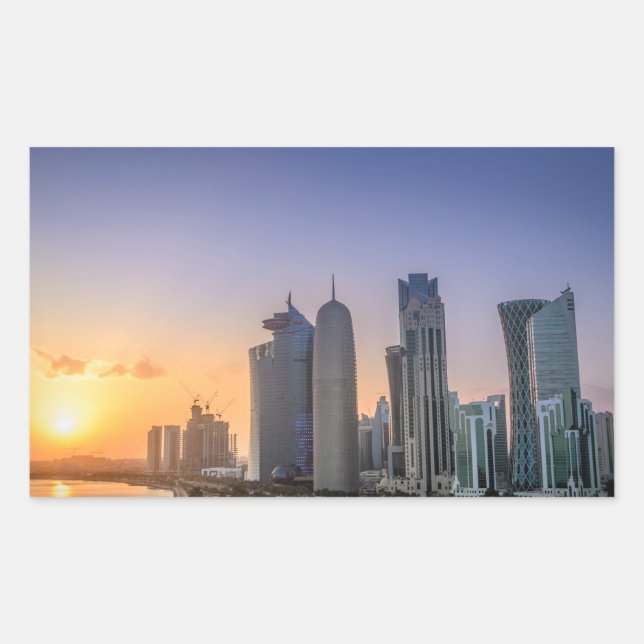 Adesivo Retangular Pôr do sol sobre a cidade de Doha, Catar (Frente)