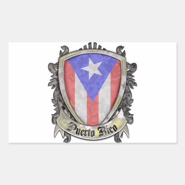 Adesivo Retangular Porto Rico Flag - Shield Crest (Frente)