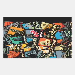 Adesivo Retangular Posteres de viagens retro vintage europa asia eua