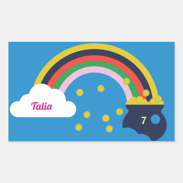 Adesivo Retangular pote arco-íris de autocolante dourado (Frente)