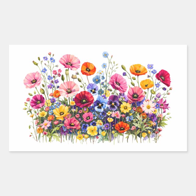 Adesivo Retangular Prado de flores silvestres com florações naturais  (Frente)