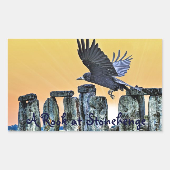 Adesivo Retangular Presente do Ancient Stonehenge & Rook Corvid-lover (Frente)