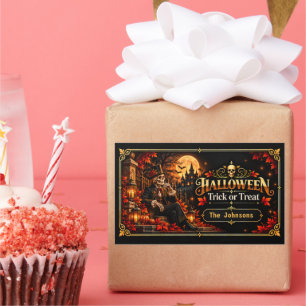 Adesivo Retangular Presente Elegante de Halloween em Ouro Preto para