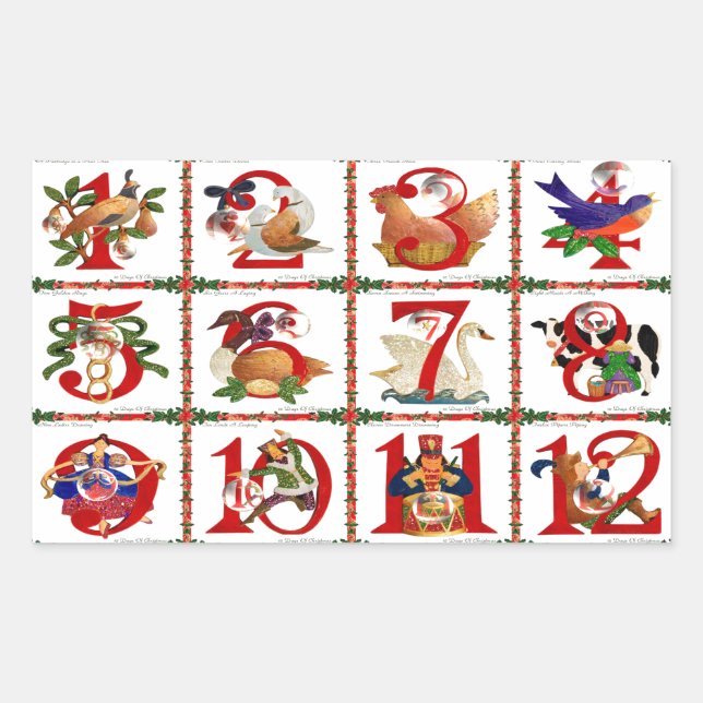 Adesivo Retangular Presentes de Quilt Impresso dos 12 Dias de Natal (Frente)