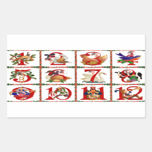 Adesivo Retangular Presentes de Quilt Impresso dos 12 Dias de Natal