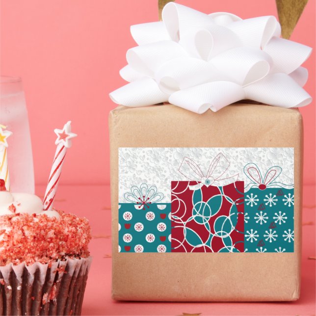 Adesivo Retangular Presentes Moldados de Feriado Vermelho Sueco Moder (Festa)