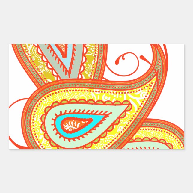 Adesivo Retangular Presentes Paisley Modernos Amarelo Laranja Água-Ma (Frente)