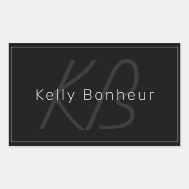 Adesivo Retangular Preto e Cinza modernos | Nome Legal e Monograma (Frente)