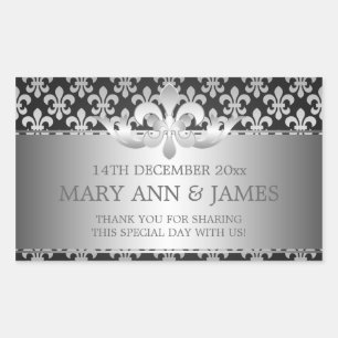 Adesivo Retangular Preto elegante da flor de lis do Tag do favor do