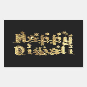 Adesivo Retangular Preto feliz de Diwali e texto elegante Dourado das