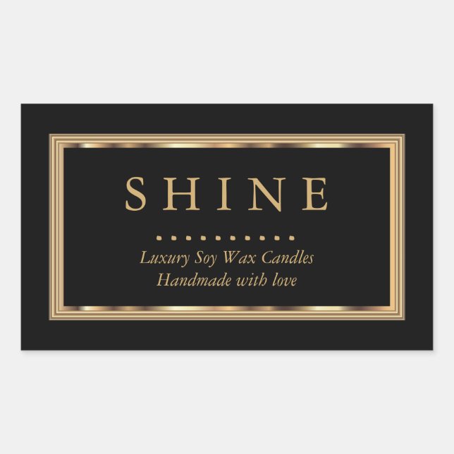 Adesivo Retangular Preto personalizado e Dourado (Frente)