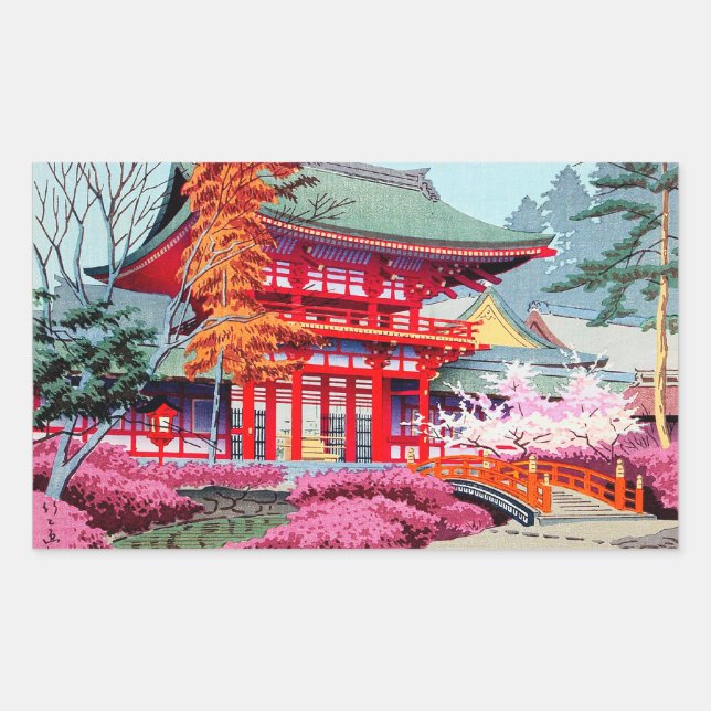 Adesivo Retangular Primavera templo vermelho japonês Asano Takeji (Frente)