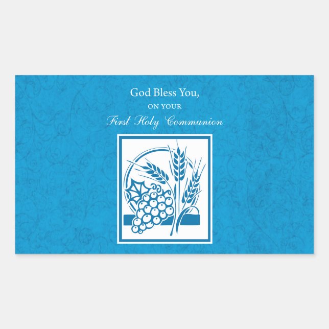 Adesivo Retangular Primeira Comunhão, Trigo, Uva Azul (Frente)
