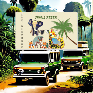 Adesivo Retangular primeiro aniversario Selgle Safari Elephan Giraffe