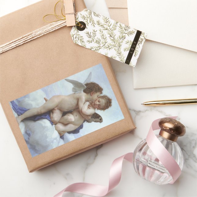 Adesivo Retangular Primeiro Beijo por Bouguereau, Anjos Vitorianos An (Presentear)