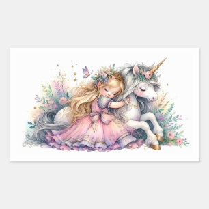 Adesivo Retangular Princesa Unicórnio Pastel Conto de Fadas Fantasia
