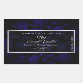 Adesivo Retangular Produto Floral a Preto e Azul Moderno Rotulagem Pr