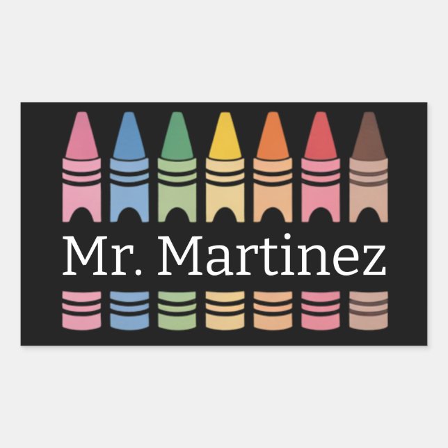 Adesivo Retangular Professor personalizado Crayon Nome Cute Back Scho (Frente)