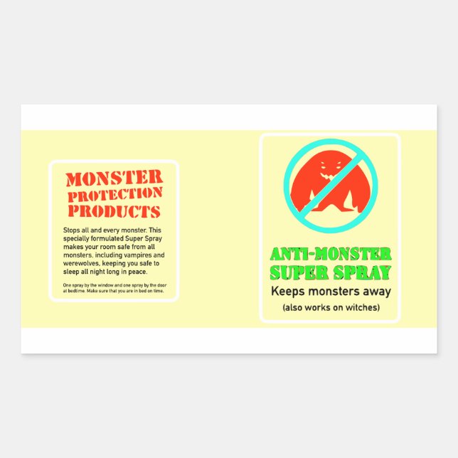 Adesivo Retangular Proteção monstro - Super Spray Anti-Monster (Frente)
