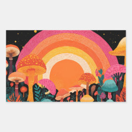 Adesivo Retangular Psychedelic Mushroom Sunset – Retro Fantasy Nature