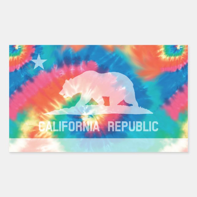 Adesivo Retangular Psychedelic Soul Tie Dyed California Republic Flag (Frente)