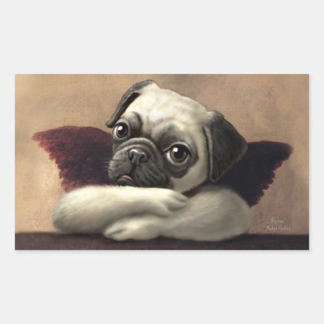 Adesivo Retangular Pug Cherubs inspirado em Raphael (Frente)