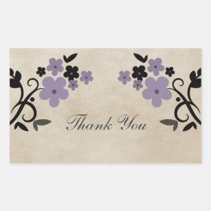Adesivo Retangular Púrpura, Doce Vintage Floral, Obrigado, Stickers