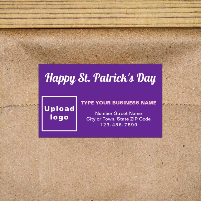 Adesivo Retangular Púrpura Saint Patrick Business Rettangker (Business brand with Saint Patrick greeting on purple rectangle sticker)