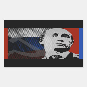 Adesivo Retangular Putin com a Bandeira Russa