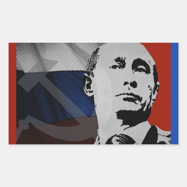 Adesivo Retangular Putin com bandeira russa (Frente)