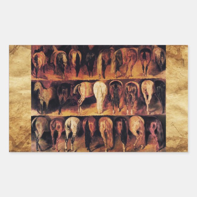 Adesivo Retangular Quarto traseiro dos cavalos, pergaminho (Frente)