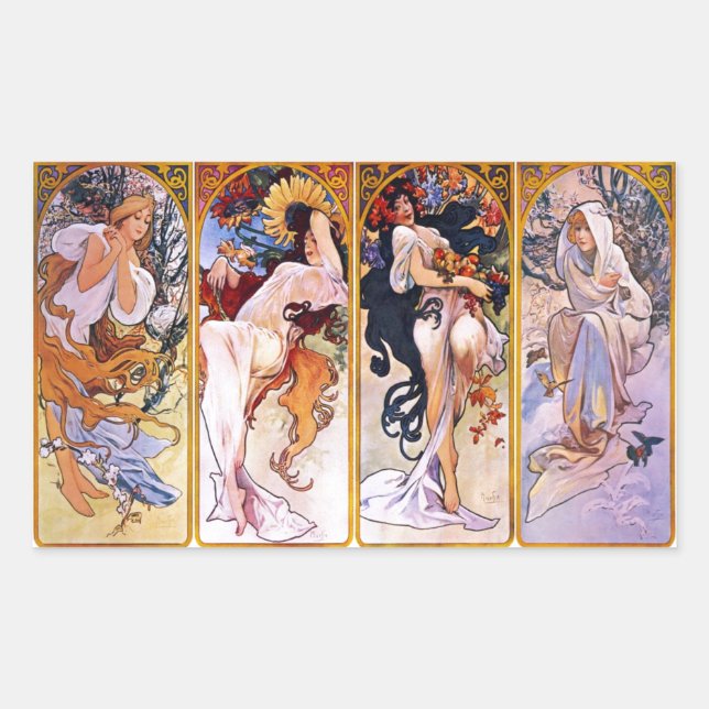 Adesivo Retangular Quatro estações por Alphonse Mucha 1895 (Frente)