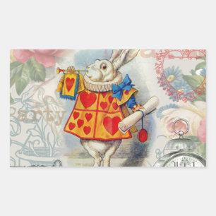 Adesivo Retangular Rabbit Branco Alice Trabalho de arte Wonderland Ar