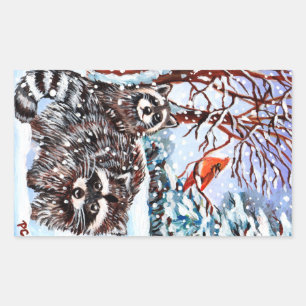 Adesivo Retangular Raccoons na neve