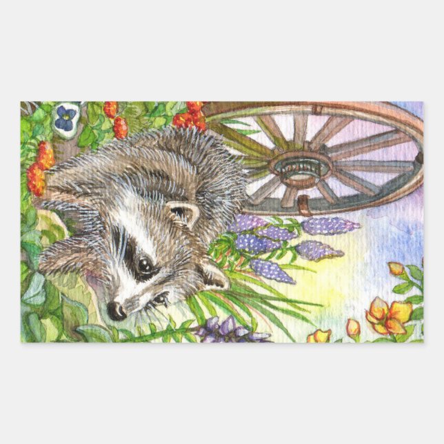 Adesivo Retangular Racoon Por Jardim Flor (Frente)