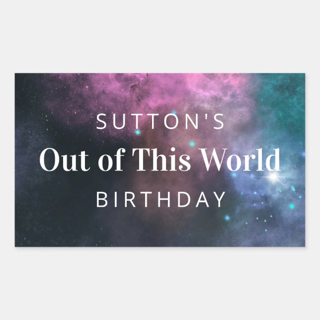 Adesivo Retangular Rainbow Galaxy Birthday (Frente)