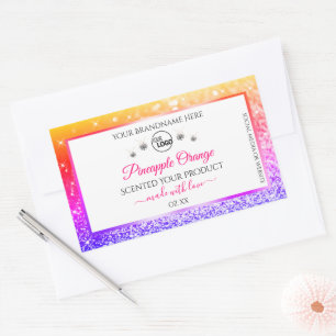 Adesivo Retangular Rainbow Glitter White Product Labels Logotipo Diam