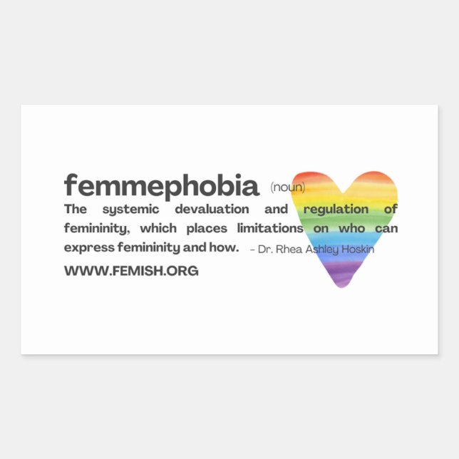 Adesivo Retangular Rainbow Heart FEMMEPHOBIA Sticker (Frente)