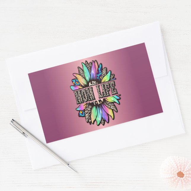 Adesivo Retangular Rainbow Lepard Sunflower Mãe Vida (Envelope)