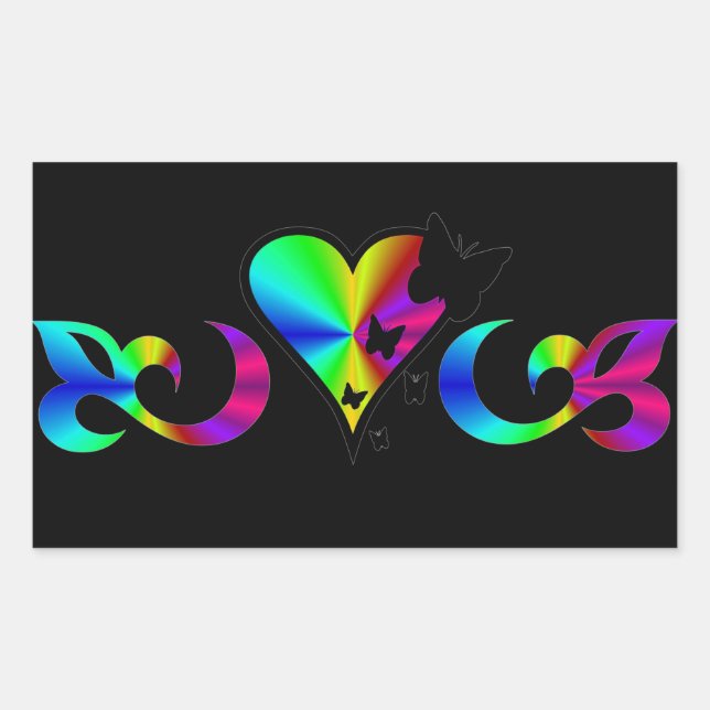 Adesivo Retangular Rainbow Lily Heart and Butterfly (Frente)