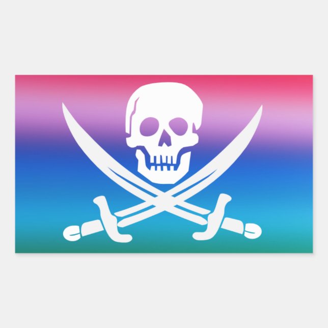 Adesivo Retangular Rainbow Pirate Jolly Roger Sticker (Frente)